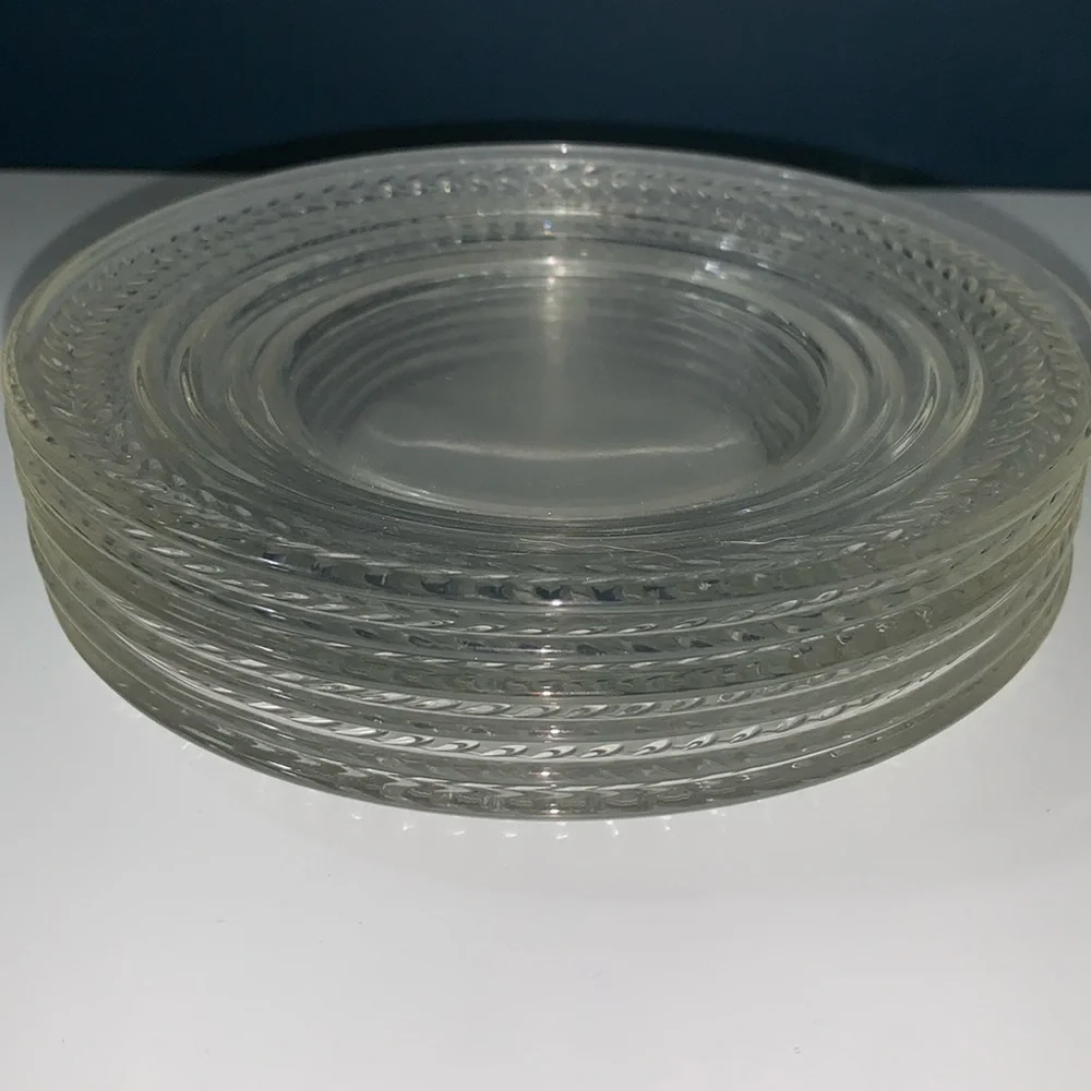 6 Vintage Clear Glass Bread & Butter Dessert Appetizer Small Plates for Dining